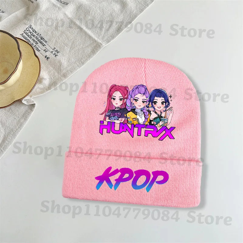 Kpop Demon Hunters Kawaii Knitted Hat for Girls Anime Cute Knit Hats Children Autumn Winter Windproof Warm Hats Gifts