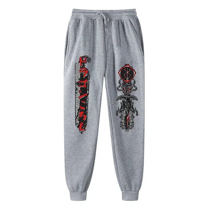 Men's berserk animated printed sportswear pants sports jogging pants casual polar lining pocket pants