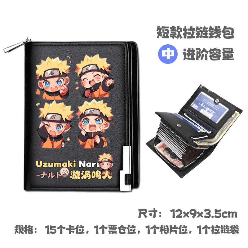 Naruto Uchiha Sasuke Anime Peripheral Zipper PU Wallet Handsome Personality Boy Print Coin Purse Short Card Pack Holiday Gift