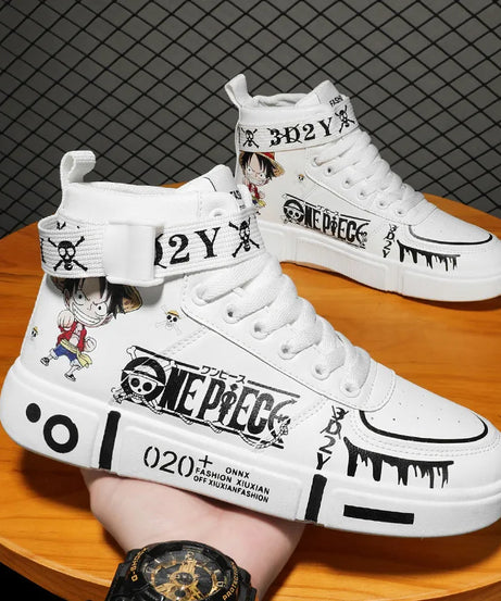 Anime One Piece Luffy High Top Students Leisure Sports Shoes Roronoa Zoro Autumn Winter Breathable Non-slip Shoes Gift Men Women