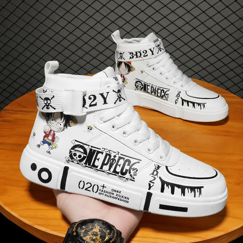 Anime One Piece Luffy High Top Students Leisure Sports Shoes Roronoa Zoro Autumn Winter Breathable Non-slip Shoes Gift Men Women