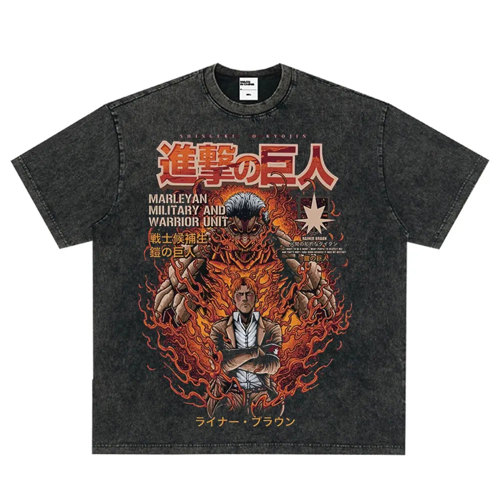 Tshirts Anime Attirtsack on Titan Washed T-shirt Vintage Wears Men Women Fashion Clothes tshirt for Teens