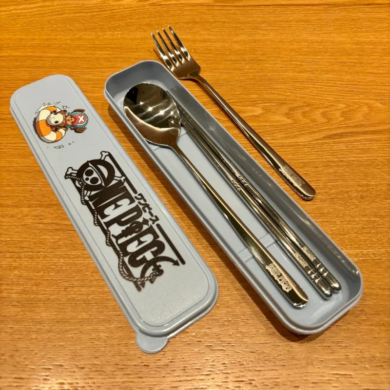 New ONE PIECE Anime Nika Luffy Chopper 304 Stainless Steel Portable Tableware 304 Spoon Fork Chopsticks Student Party Gift