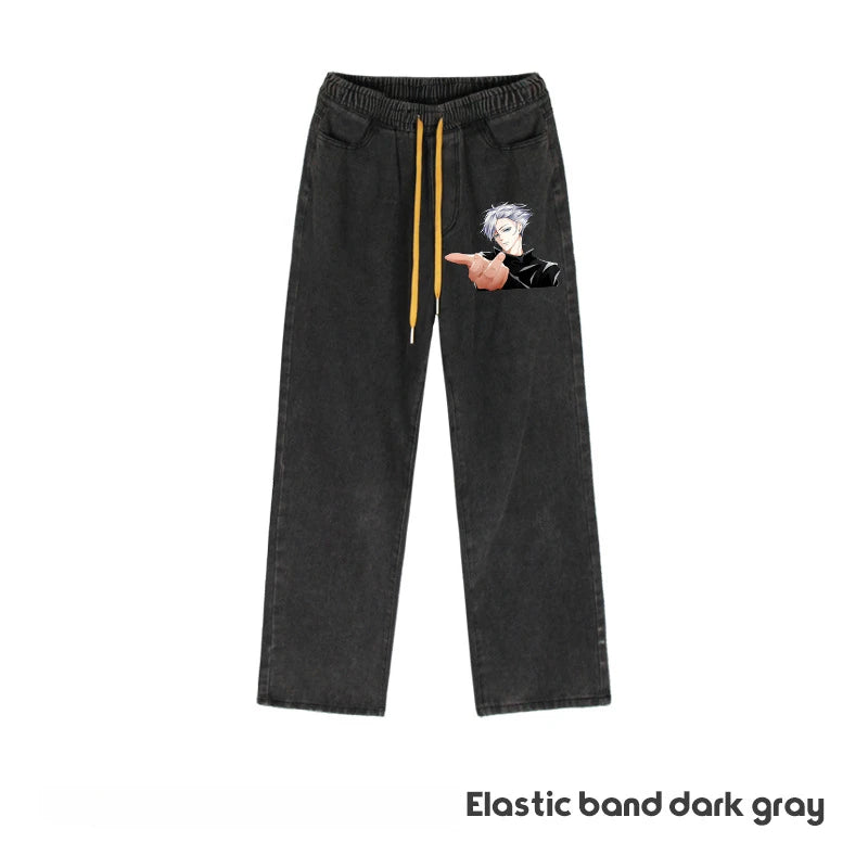 JUJUTSU KAISEN Gojo Yuji Megumi Sukuna Anime Daily Trousers Loose Spring and Autumn Wide Leg Pants Casual Jeans