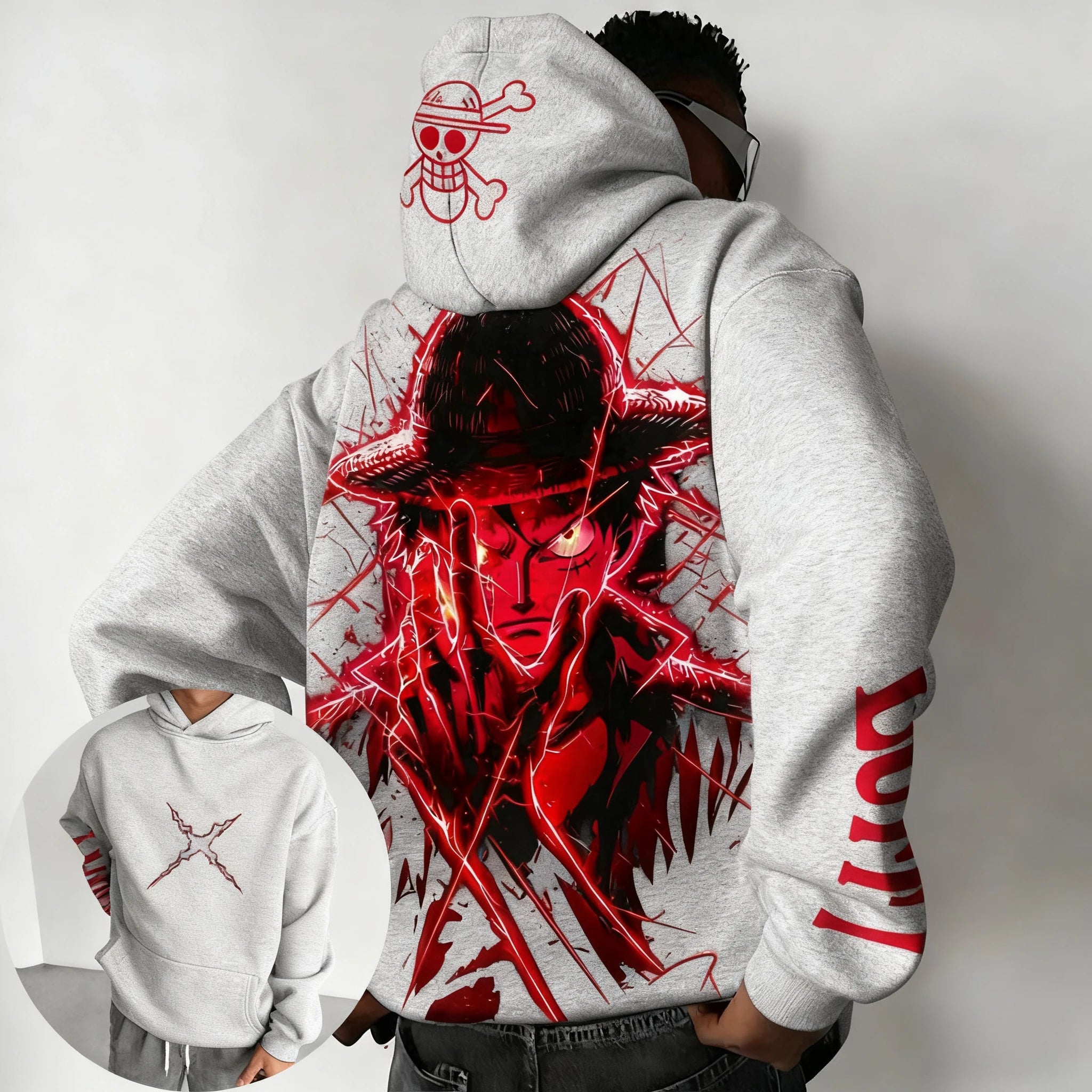 One Piece Luffy Autumn/Winter New Hoodie Men's Street Anime Printed Loose Casual American Hip Hop Parent Child Sweater Top