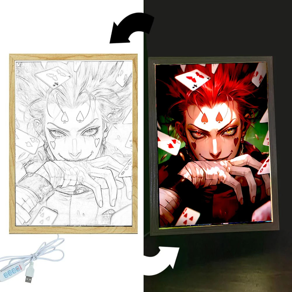 Anime Figure Light Painting Picture Frame Hunter×Hunter Killua Chrollo Led Night Light Moon Lamp Bedroom Home Decor Friends Gift