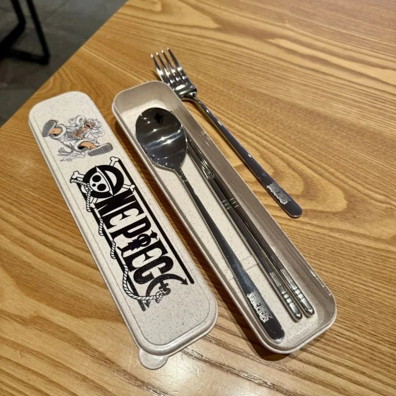 New ONE PIECE Anime Nika Luffy Chopper 304 Stainless Steel Portable Tableware 304 Spoon Fork Chopsticks Student Party Gift
