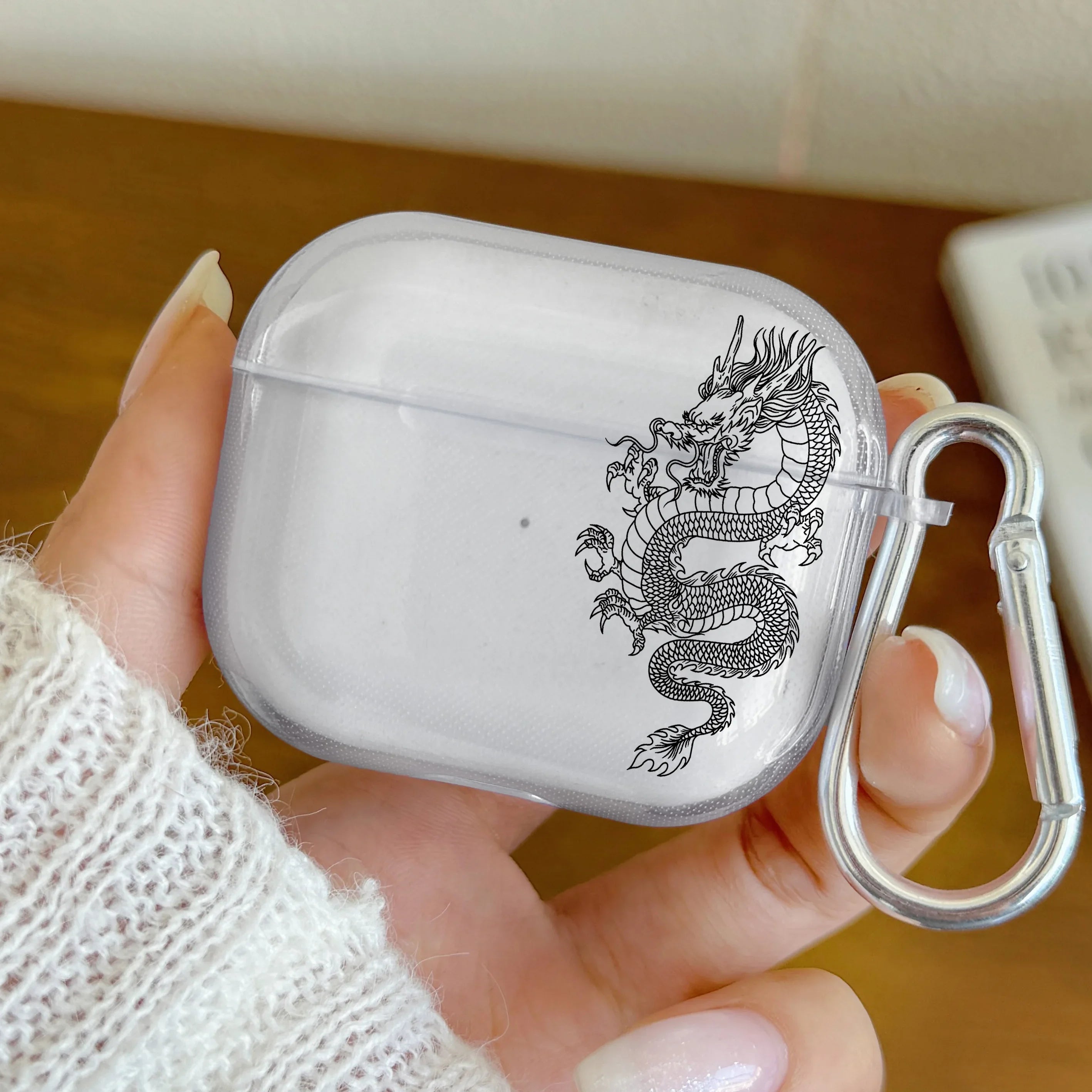 Dragon Design Earphone Case For AirPods Pro/Pro2 TPU Clear Wireless Bluetooth Cover For AirPods 3/4 Protector With Keychain Case