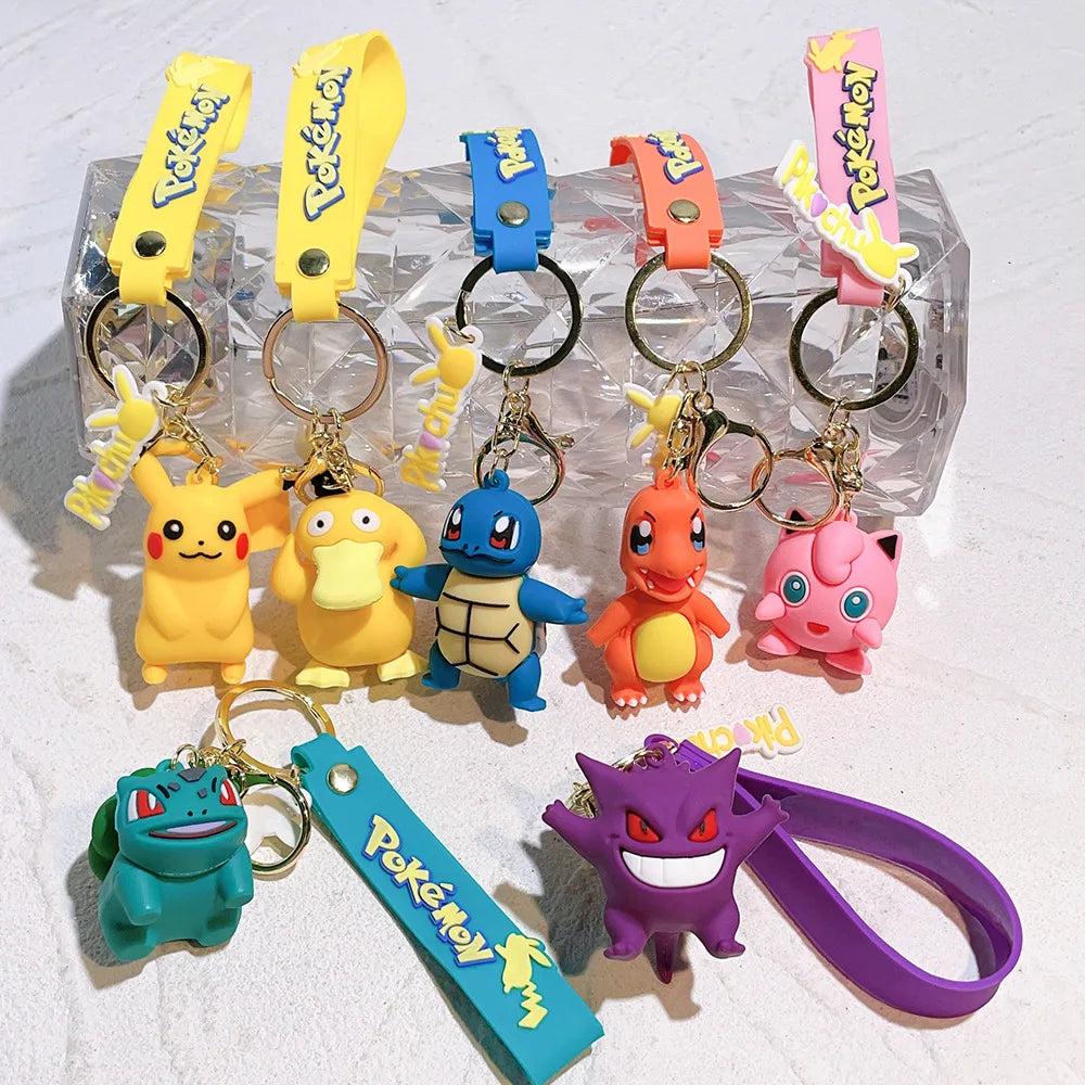 Pocket Monster Pikachu Anime PVC Doll Keychain Pendant Bag Accessories Action Toy Doll Psyduck Charizard Children's Gift