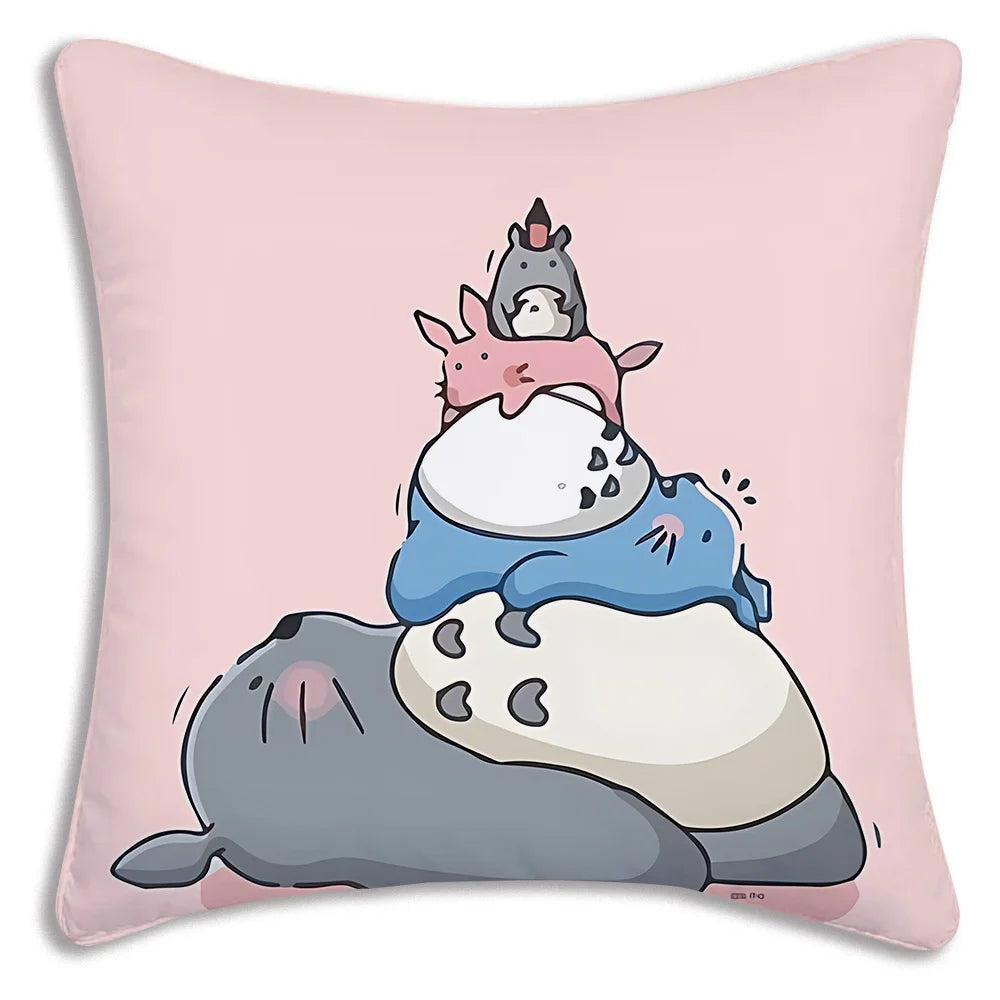 Anime T-TotoroS Kawaii Pillow Covers Cartoon Sofa Decorative Home Double-sided Printing Short Plush Cute Cushion Cover