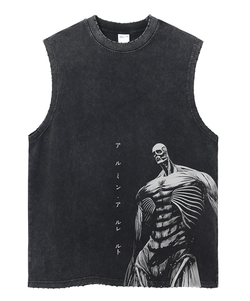 Men's Gym Tank Tops Attack on Titan Summer Y2k Washed Vintage Print Vest Women's Casual Sleeveless Shirts Anime-related Clothing