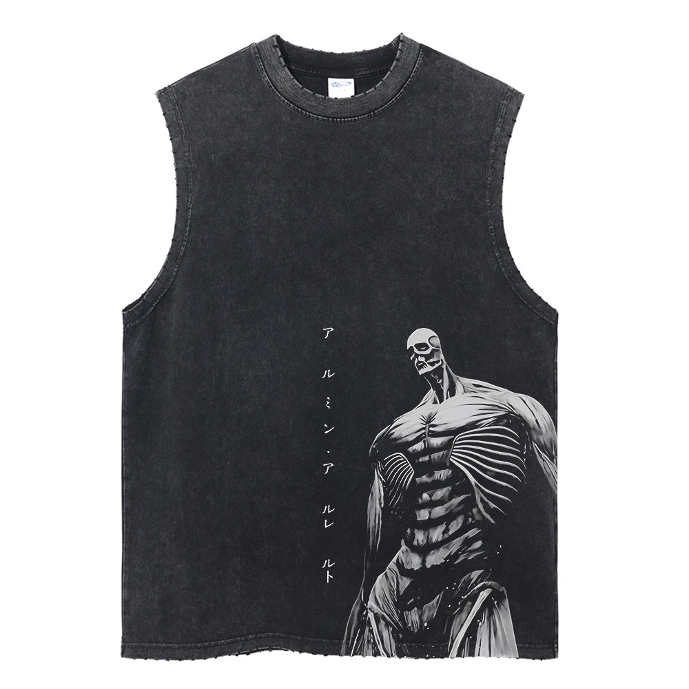 Men's Gym Tank Tops Attack on Titan Summer Y2k Washed Vintage Print Vest Women's Casual Sleeveless Shirts Anime-related Clothing