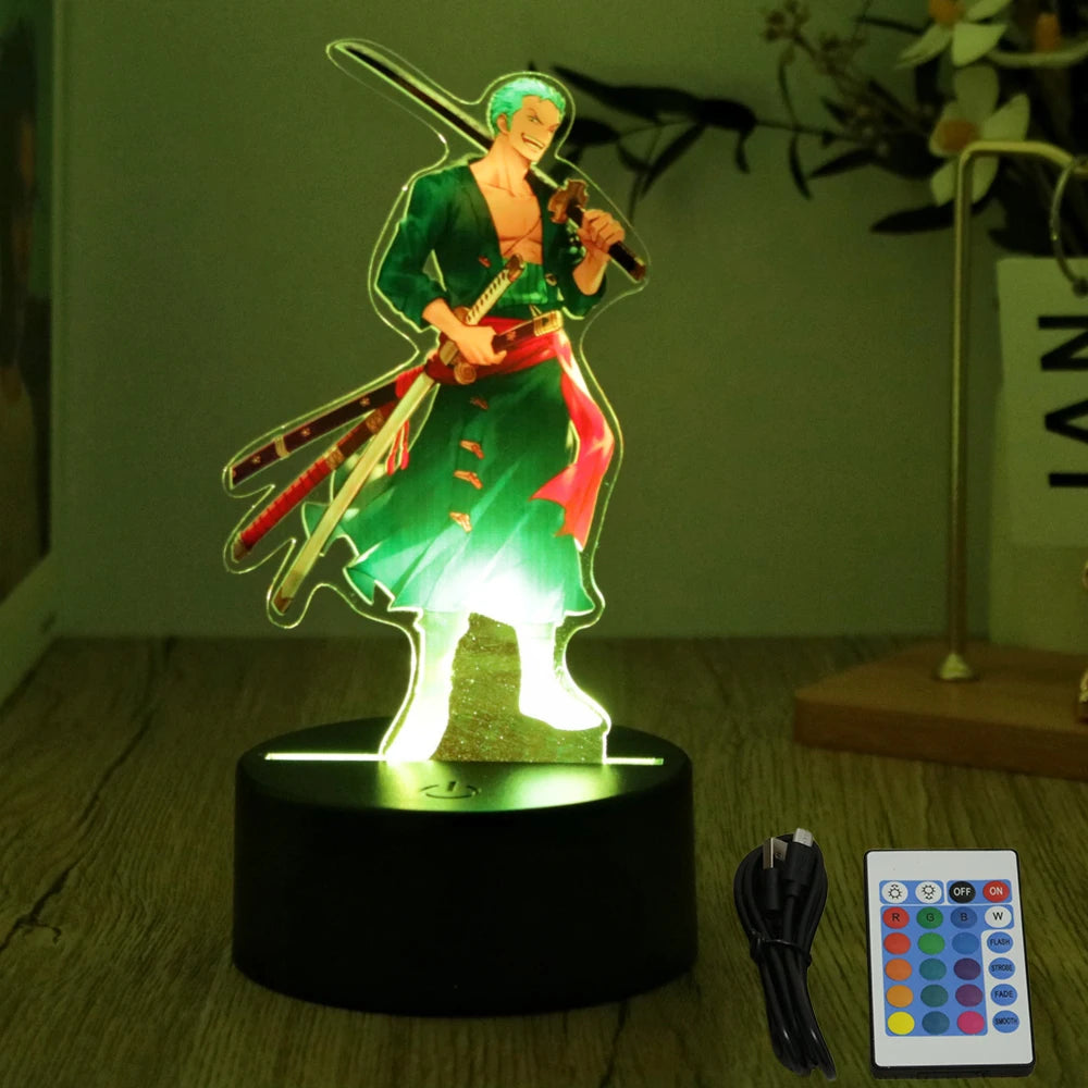 Actions Figure One Piece Luffy Zoro Anime Figures 3D Lamp PVC Action Collection Model Toys LED Night Light Kid Christmas Gift
