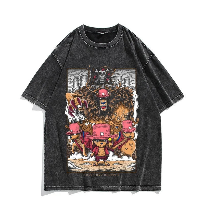 One Piece Luffy Vintage Washed T-Shirt – Unisex Cotton Anime Streetwear