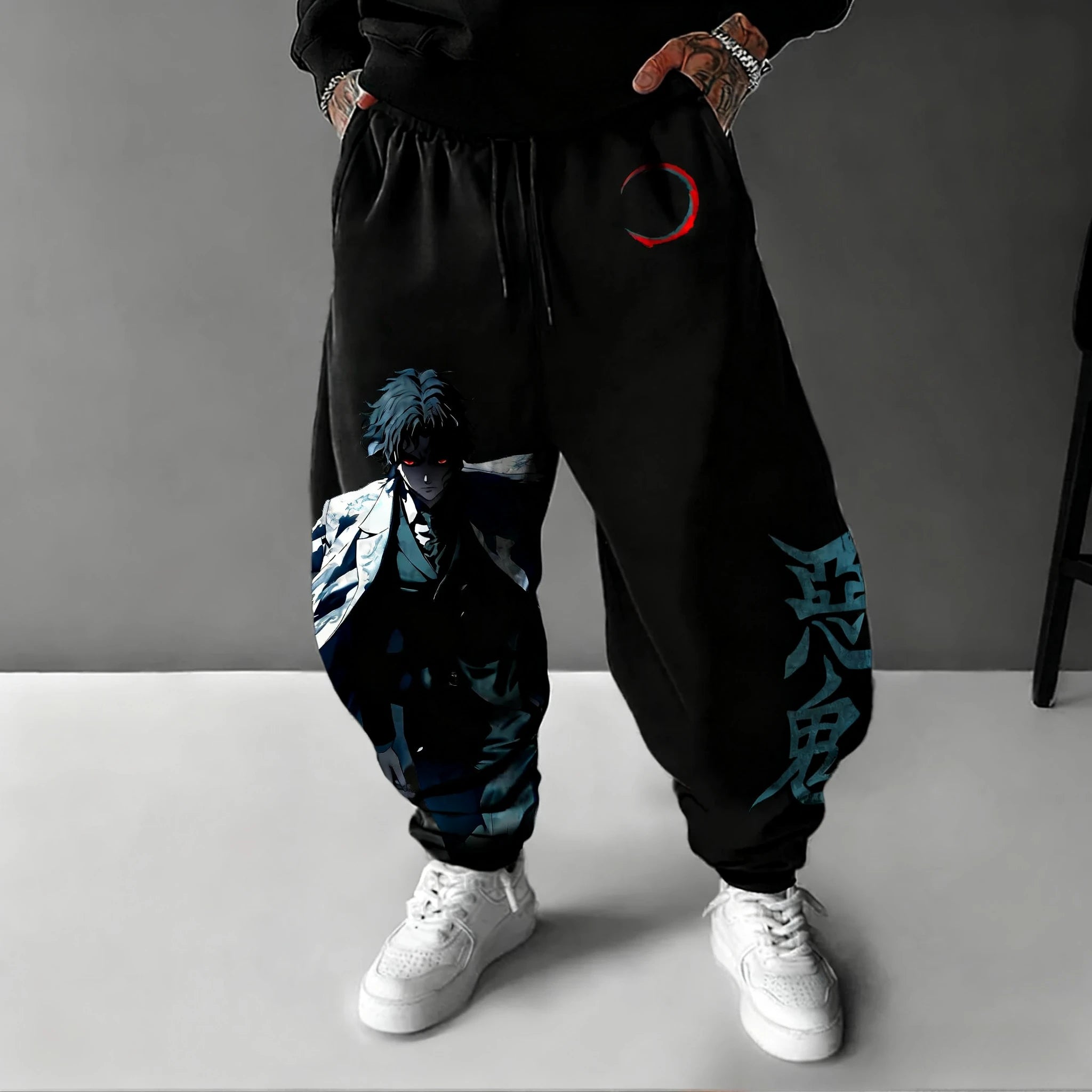 Demon Slayer Versatile Sweetpants Men's Autumn/Winter New Kibutsuji Muzan Anime Printed American Hip Hop Casual Loose Pants