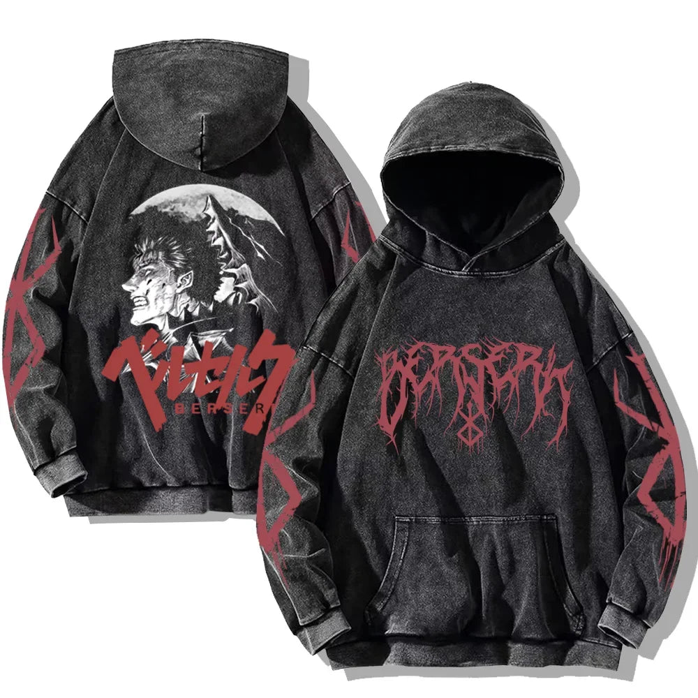 Anime Washed Hoodies Vintage Cotton Hip Hop Streetwear Men's Retro Long Sleeve Pullover Women's Harajuku Oversized Sweatshirts