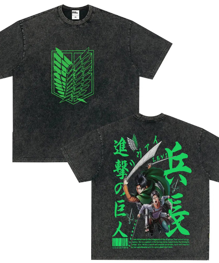 Tshirts Anime Attirtsack on Titan Washed T-shirt Vintage Wears Men Women Fashion Clothes tshirt for Teens