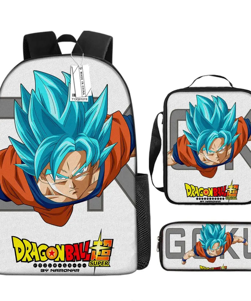 Dragon Ball Anime Goku Vegeta Frieza Large Capacity Cool Student School Bag Lunch Bag Pencil Bag Three-piece Set Gift
