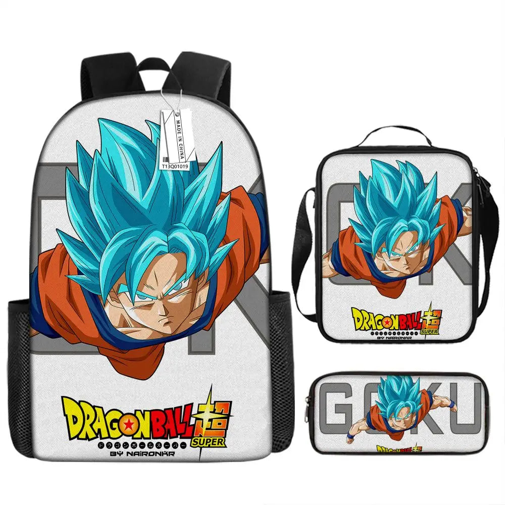 Dragon Ball Anime Goku Vegeta Frieza Large Capacity Cool Student School Bag Lunch Bag Pencil Bag Three-piece Set Gift
