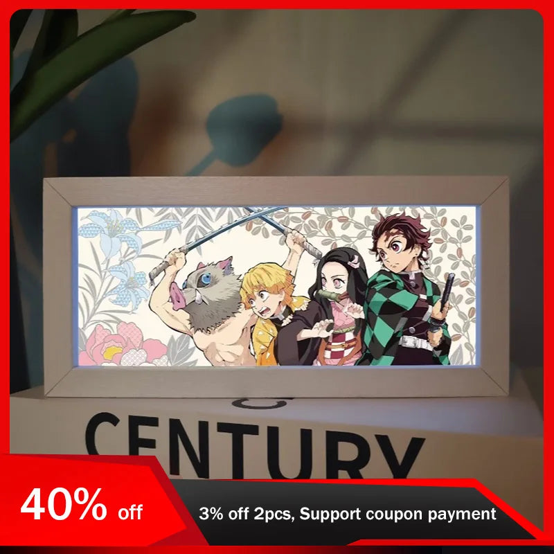 19.8cm/7.8in Demon Slayer LED Night 3D Box Light Anime Peripherals Table Lamp Figure Bedroom Ornament Funny Gifts Toy Decoration