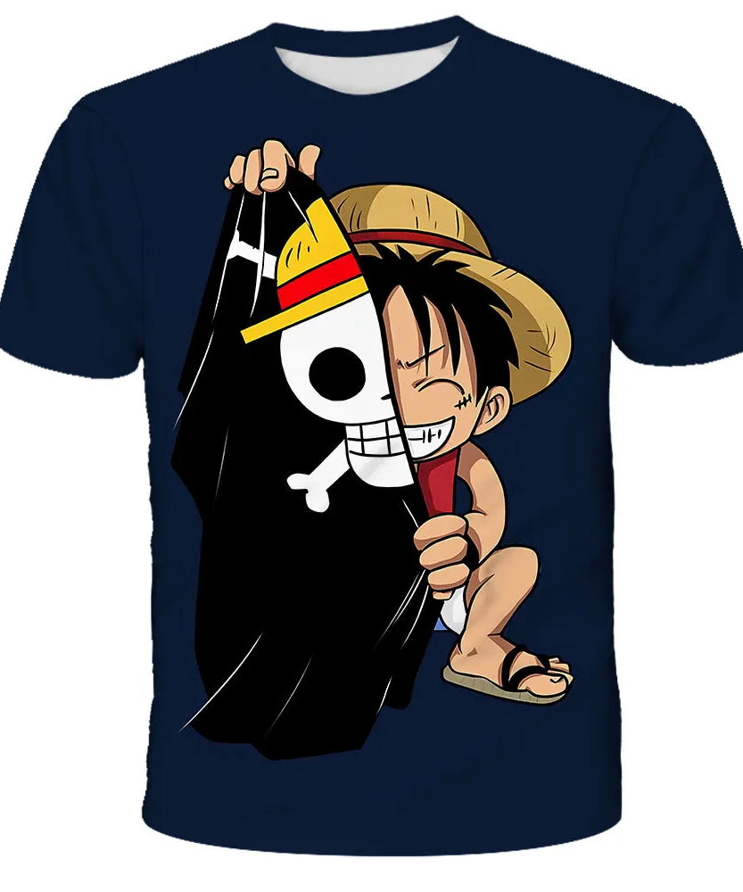 Hot Selling One Piece 3D Printing Fashion Children's Anime Luffy Men's Clothing Children's Boys' T-shirt Summer Short Sleeved