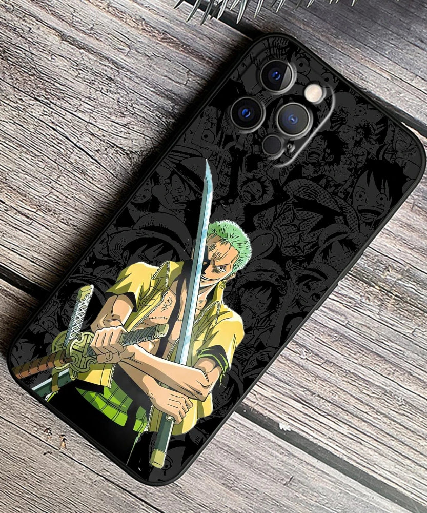 One Piece Luffy & Crew Black Soft Case – Anime iPhone 7–15 Pro Max