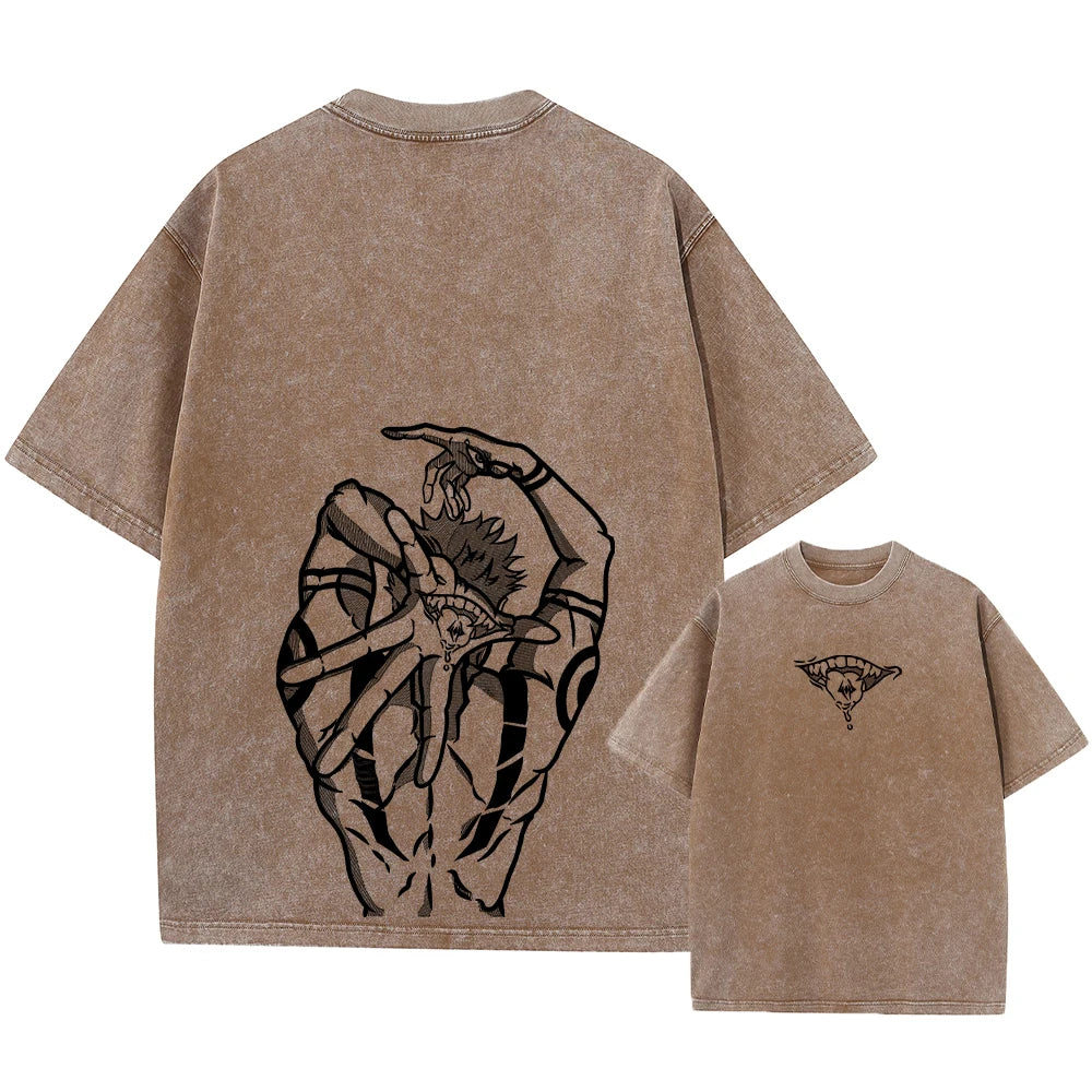 Summer Washed T Shirt Anime Graphic Print Streetwear Vintage Oversized T-Shirt Men Fashion Cotton Top Tee Black Tshirt