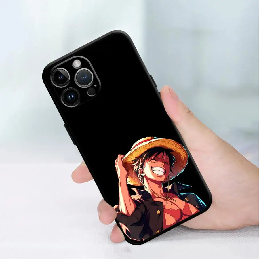 Case for iPhone 15 16 14 Plus 13 12 11 17 Pro Max 7 8 XR 17Air XS Max Black Soft Phone Cover Luffy One-PieceS