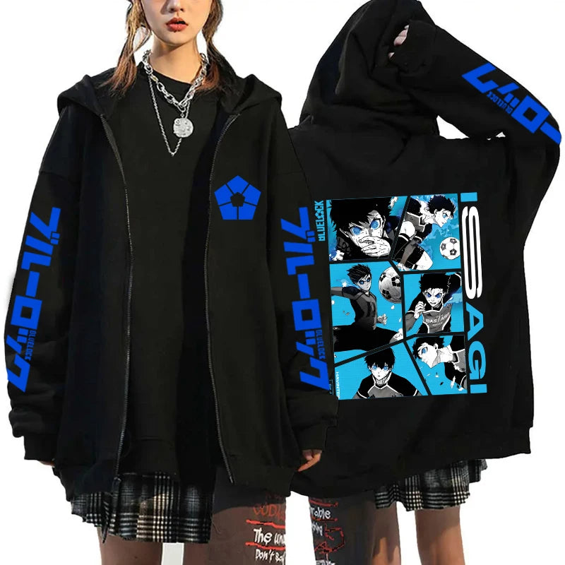 Hot Anime BLUE LOCK Printing Hoodie Fashion Harajuku Zipper Hoodies Women Men Sweatshirt Zipper Long Sleeve Casual Tops