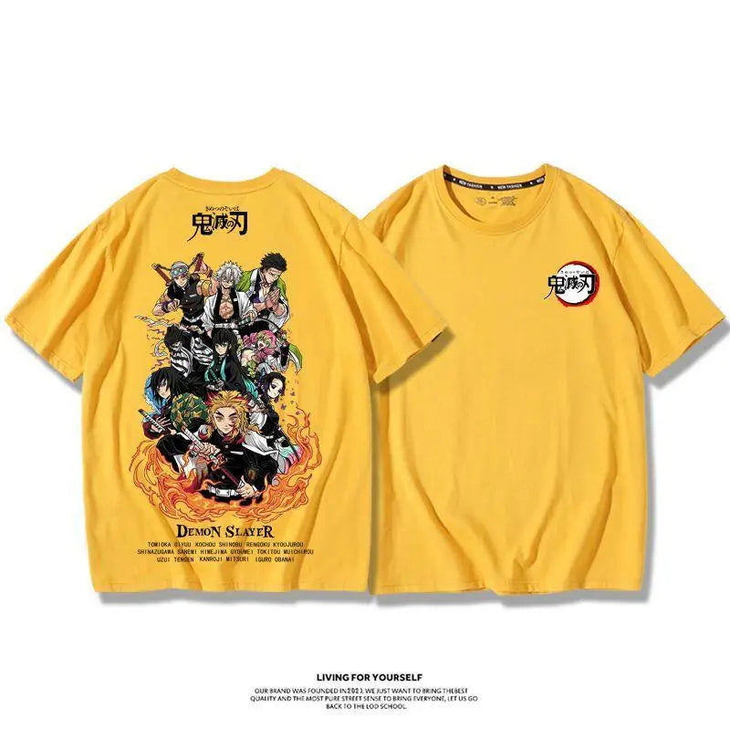 Demon Slayer Anime Tanjirou Nezuko Zenitsu Giyuu Printed Cotton Short Sleeve Summer Men's Outdoor Casual Streetwear Gift