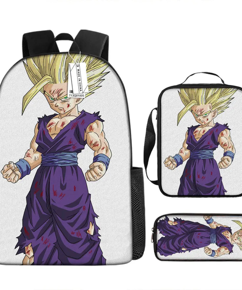Dragon Ball Anime Goku Vegeta Frieza Large Capacity Cool Student School Bag Lunch Bag Pencil Bag Three-piece Set Gift