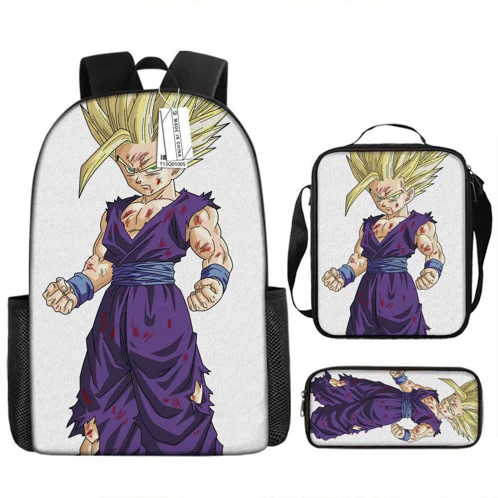 Dragon Ball Anime Goku Vegeta Frieza Large Capacity Cool Student School Bag Lunch Bag Pencil Bag Three-piece Set Gift