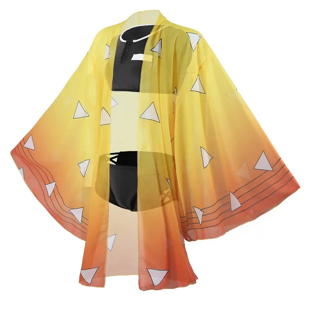 New Swimsuit Anime Demon Slayer Kochou Shinobu Kamado Cosplay Costume Kimono Agatsuma Zenitsu Sexy Bikini Beach Summer Halloween