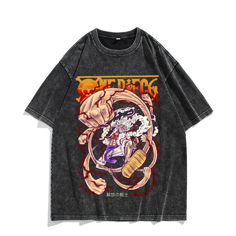 One Piece Luffy Vintage Washed T-Shirt – Unisex Cotton Anime Streetwear