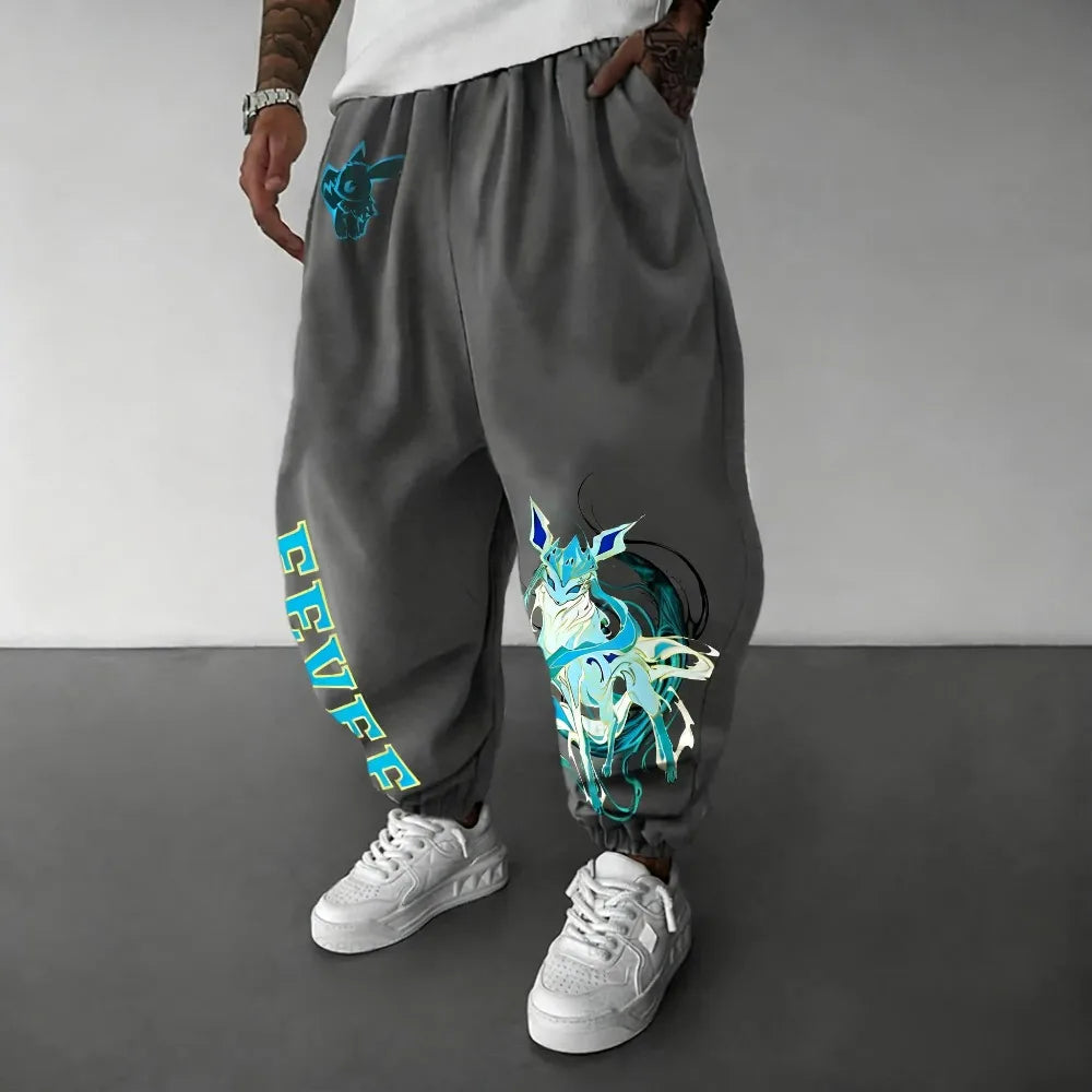 Pokémon Anime Printed Men's Sweetpants Autumn/Winter New Style American Street Hip Hop Large Loose Casual Cotton Pants