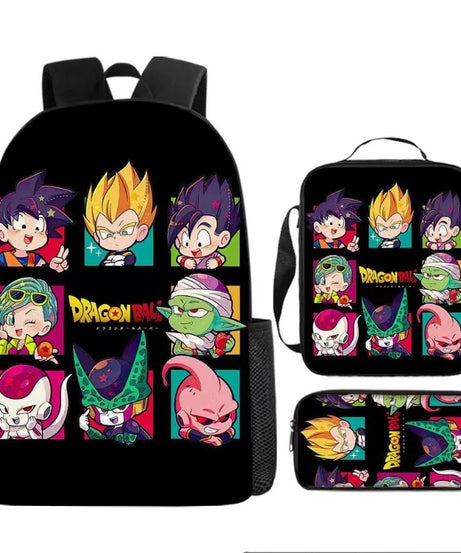 Dragon Ball Anime Goku Vegeta Frieza Large Capacity Cool Student School Bag Lunch Bag Pencil Bag Three-piece Set Gift