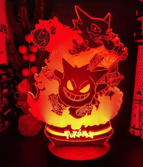 Pokemon Gengar Haunter Gastly 3D Lamp Anime LED Night Light USB Color Changing Luminaria Illusion Sleeping Table Lamps Kids Gift