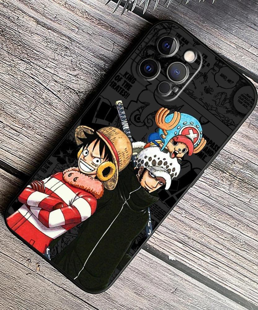 One Piece Luffy & Crew Black Soft Case – Anime iPhone 7–15 Pro Max