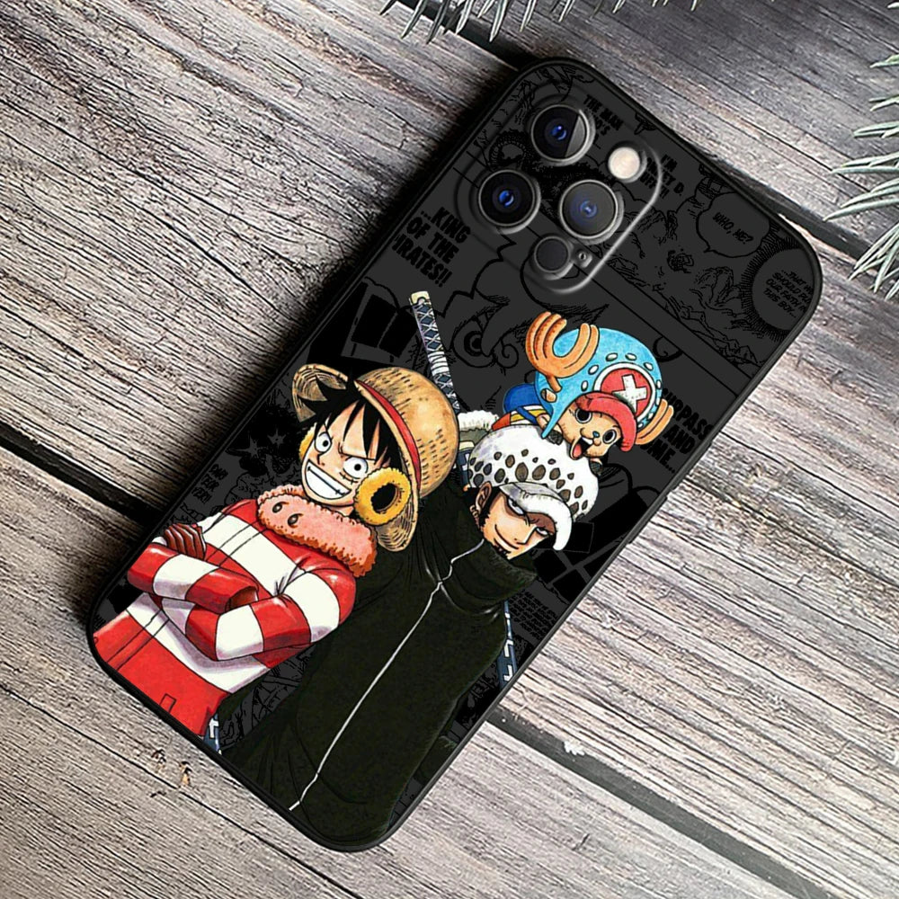 One Piece Luffy & Crew Black Soft Case – Anime iPhone 7–15 Pro Max