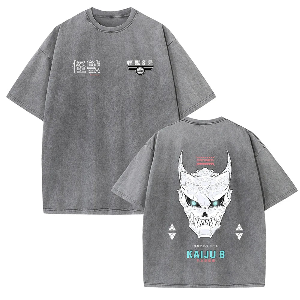 Anime Kaiju No 8 Shirts Oversize Snow Washed T-Shirt Cotton T-Shirt