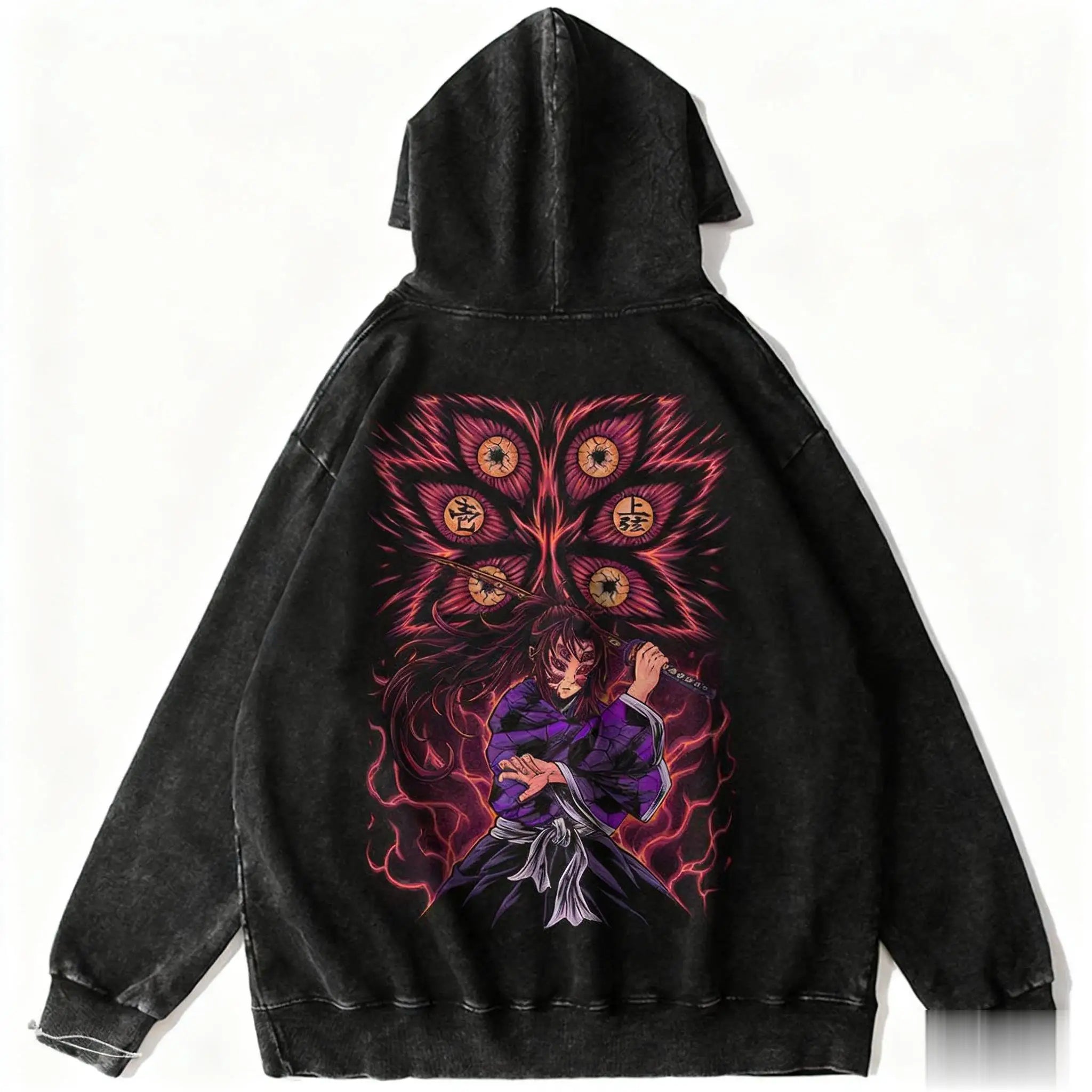 Harajuku Anime Hoodie Demon Slayer Vintage Washed Men Women Pullover Streetwear Casual Hooded Sweatshirt Y2k Top Cosplay Winter