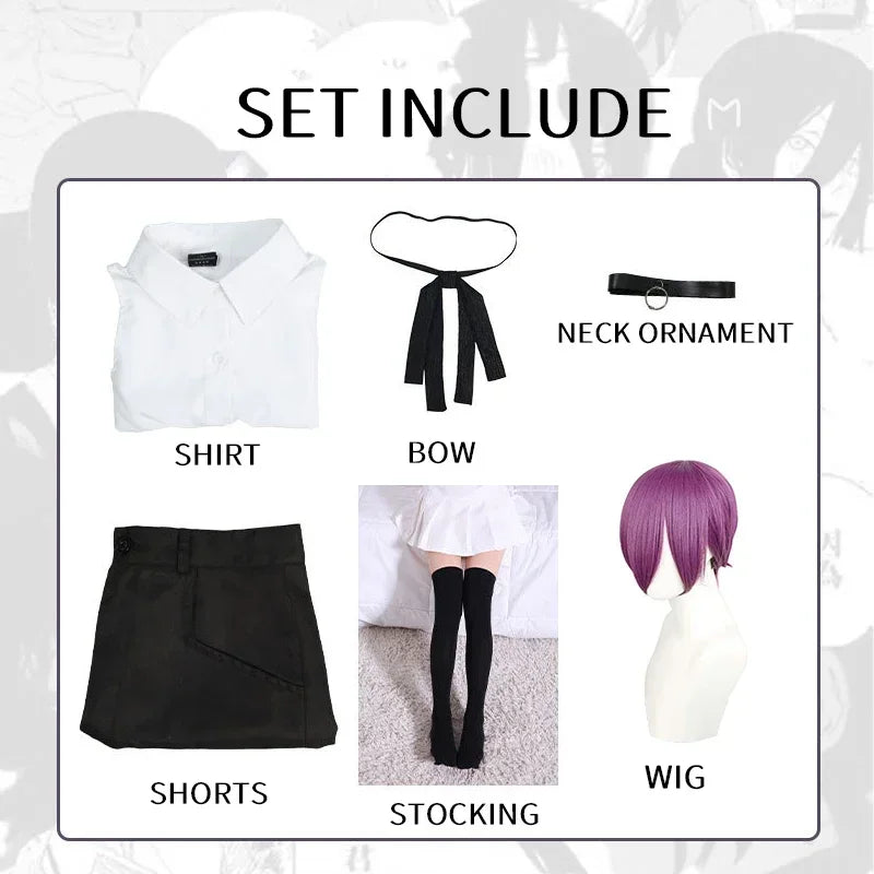 Reze Cosplay Costume Chainsaw Man Outfits Blue Suit Shirt Tie Short Neck Ring Women Anime Uniform Halloween