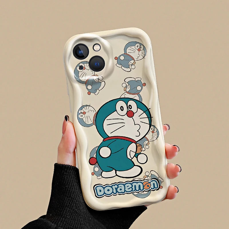 Doraemon Soft Silicone Wavy Case – Cute Cartoon iPhone 6–15 Pro Max Cover