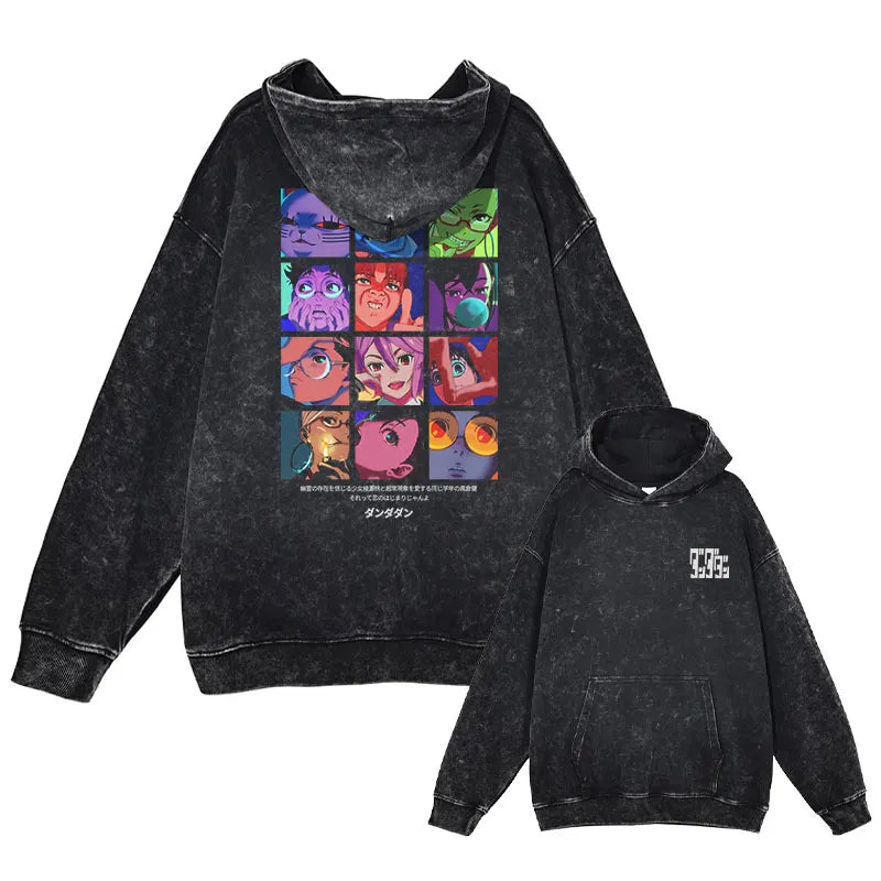 Anime dandadan Hoodies Vintage Washed Dan Da Dan Hooded Sweatshirts Oversize Streetwear Manga Ayase Momo Okarun Hoodie Men Women