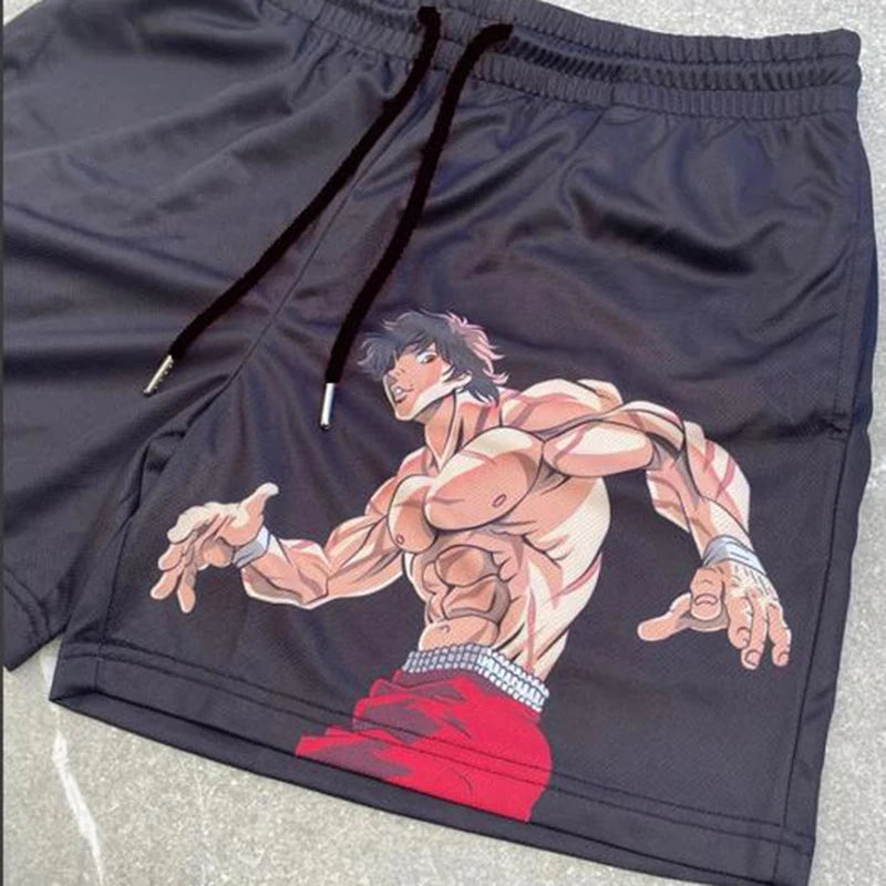 Baki Hanma Anime Shorts – Men's Streetwear Beach Shorts with Elastic Waist