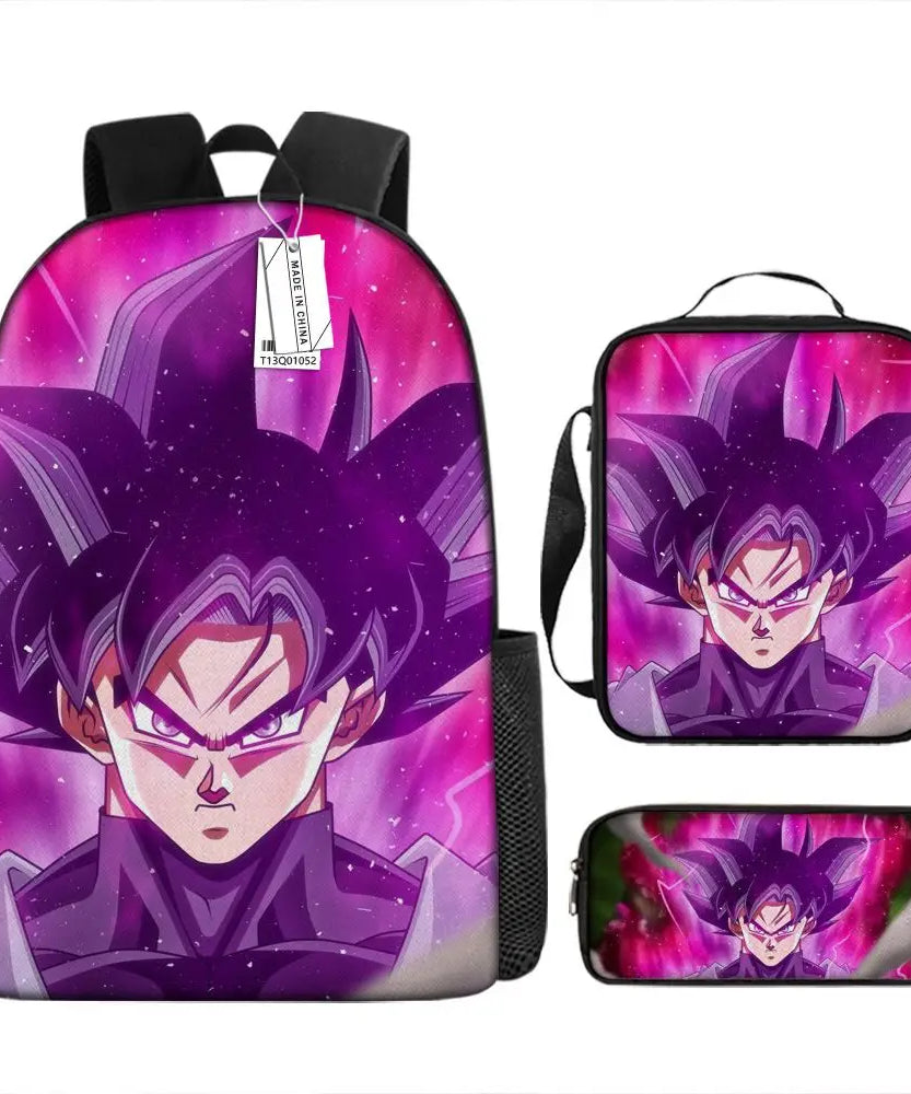 Dragon Ball Anime Goku Vegeta Frieza Large Capacity Cool Student School Bag Lunch Bag Pencil Bag Three-piece Set Gift
