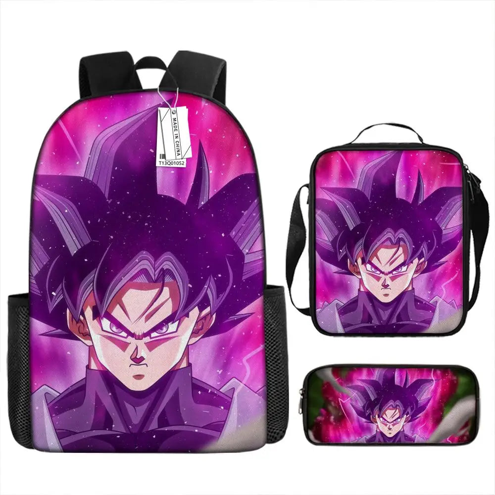 Dragon Ball Anime Goku Vegeta Frieza Large Capacity Cool Student School Bag Lunch Bag Pencil Bag Three-piece Set Gift