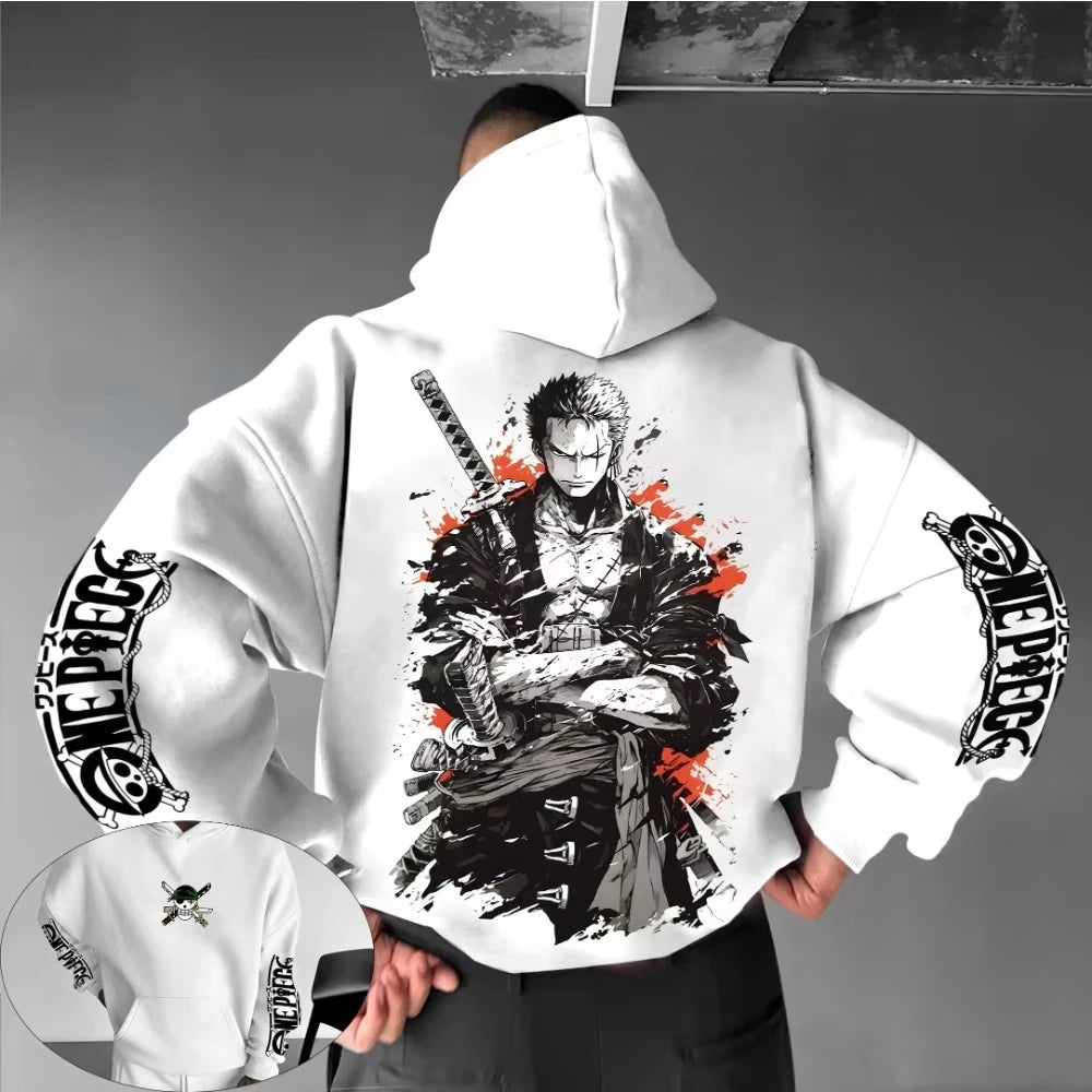 ONE PIECE Anime Peripheral Hand-painted Printed Pullover Autumn and Winter New Men's Loose Casual American Hip Hop Sweater Top