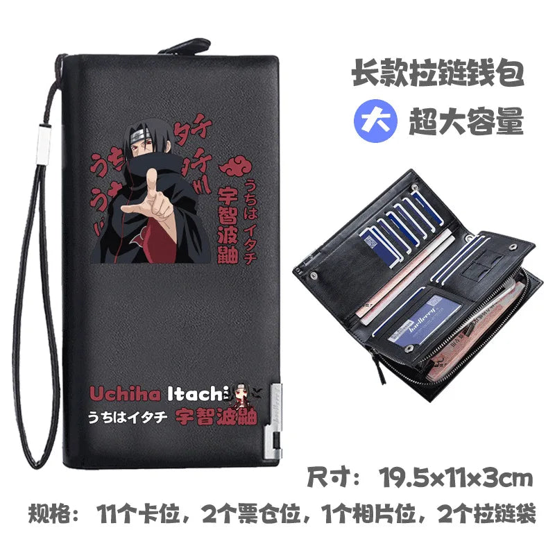 Naruto Uchiha Sasuke Anime Peripheral Zipper PU Wallet Handsome Personality Boy Print Coin Purse Short Card Pack Holiday Gift