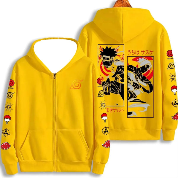 2026 Naruto Team 7 Zip-Up Hoodie – Konoha Symbol Double-Sided Print Streetwear Jacket